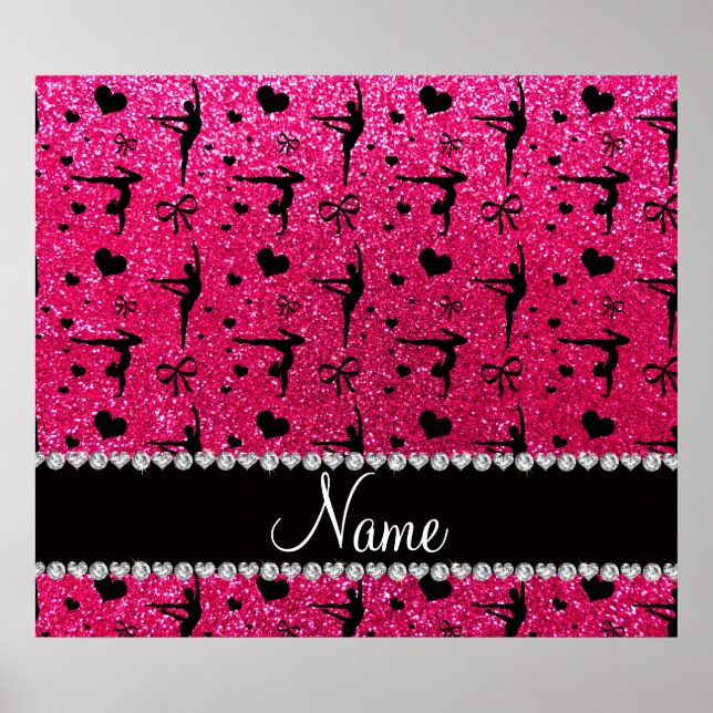 Personalized name rose pink glitter gymnastics poster (Front)
