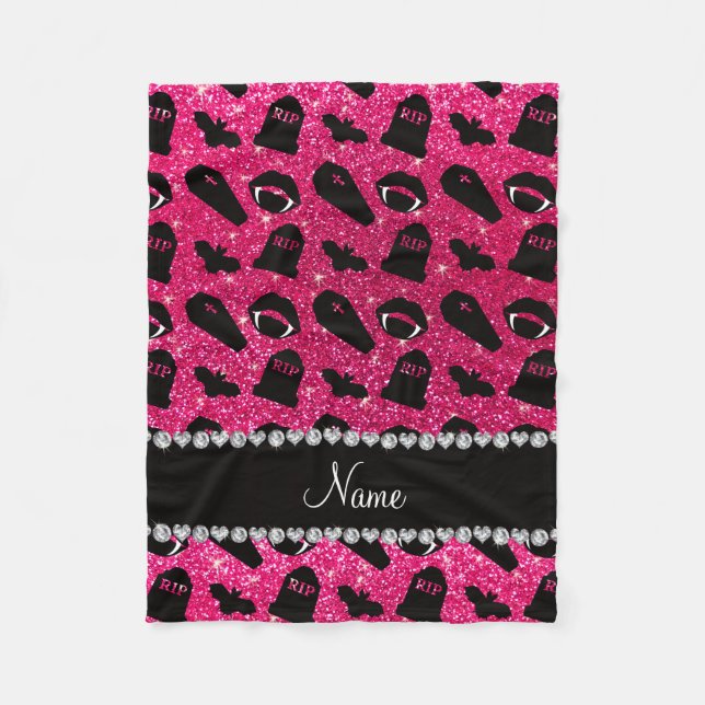Personalized name rose pink glitter vampire fleece blanket (Front)