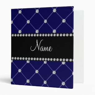 Personalized name Royal blue diamonds Binder