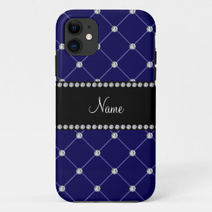 Personalized name royal blue diamonds tuft iPhone 11 case