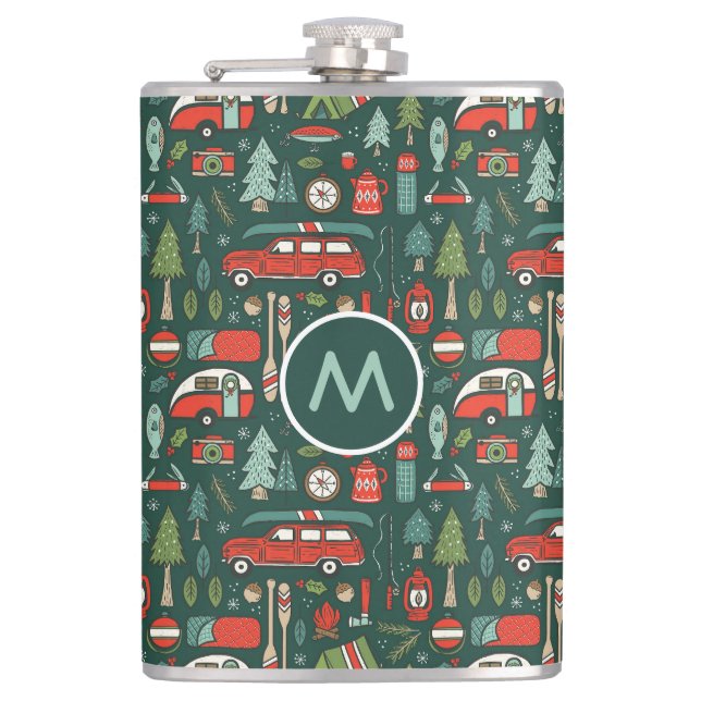 Personalized Name Rustic Christmas Camping Hip Flask (Front)