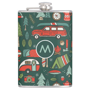 Personalized Name Rustic Christmas Camping Hip Flask