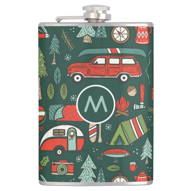 Personalized Name Rustic Christmas Camping Hip Flask (Front)
