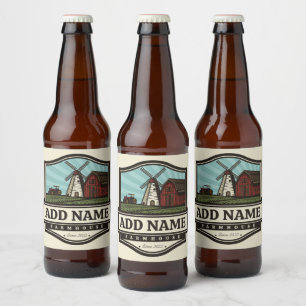 Personalized NAME Rustic Farmhouse Old Windmill  Beer Bottle Label