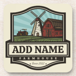 Personalized NAME Rustic Farmhouse Old Windmill  Coaster