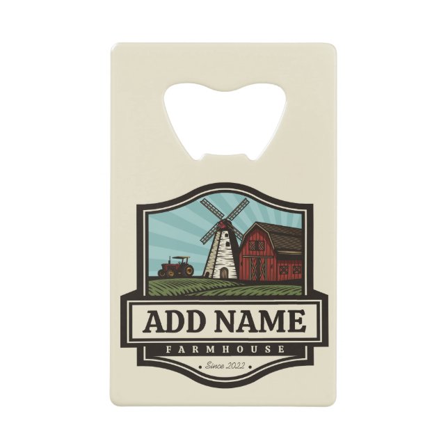 Personalized NAME Rustic Farmhouse Old Windmill Credit Card Bottle Opener (Front)