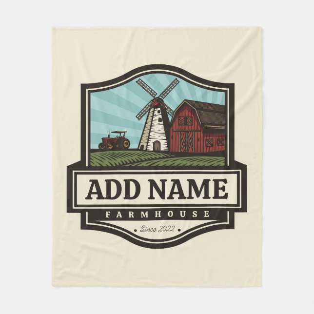Personalized NAME Rustic Farmhouse Old Windmill  Fleece Blanket (Front)