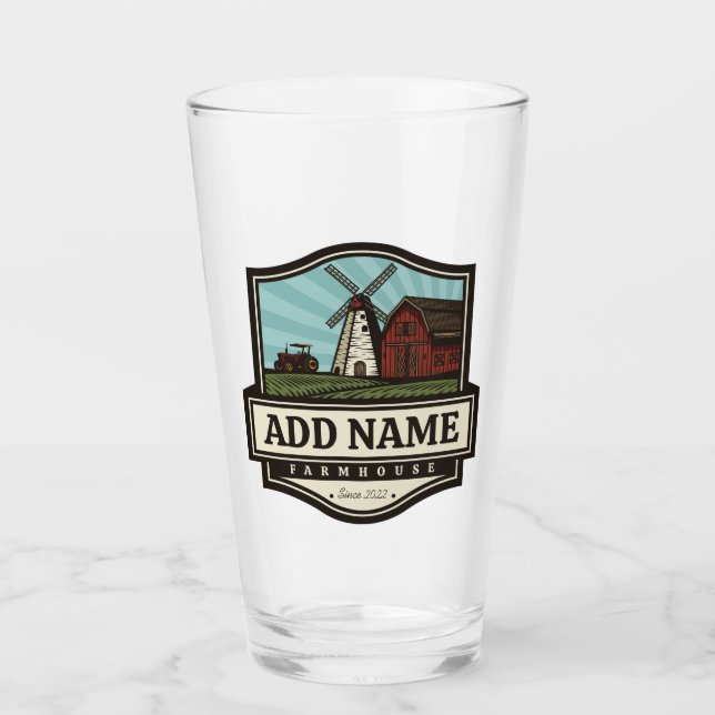 Personalized NAME Rustic Farmhouse Old Windmill  Glass (Front)