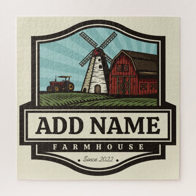 Personalized NAME Rustic Farmhouse Old Windmill Jigsaw Puzzle (Vertical)