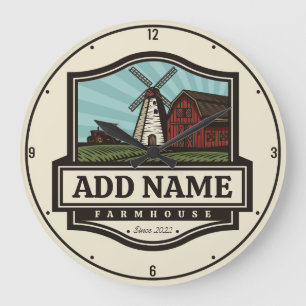 Personalized NAME Rustic Farmhouse Old Windmill  Large Clock