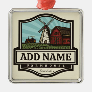 Personalized NAME Rustic Farmhouse Old Windmill  Metal Ornament