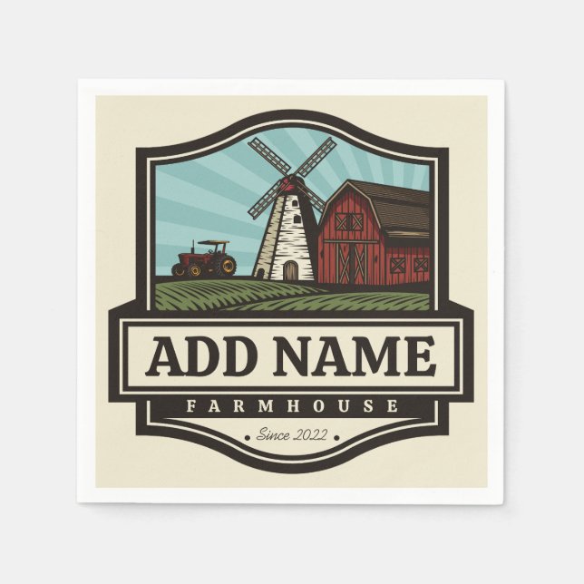 Personalized NAME Rustic Farmhouse Old Windmill Napkin (Front)