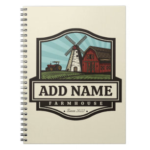 Personalized NAME Rustic Farmhouse Old Windmill Notebook