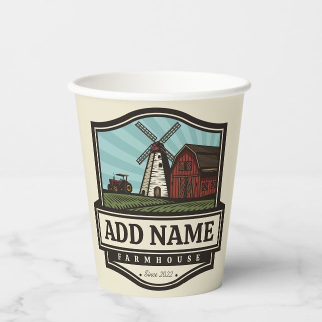 Personalized NAME Rustic Farmhouse Old Windmill Paper Cups (Front)