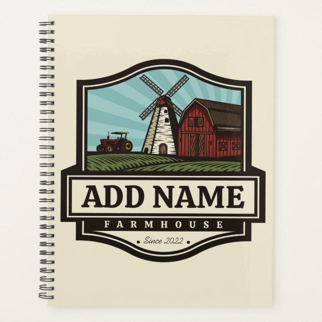 Personalized NAME Rustic Farmhouse Old Windmill Planner (Front)