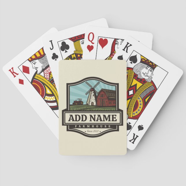 Personalized NAME Rustic Farmhouse Old Windmill Playing Cards (Back)