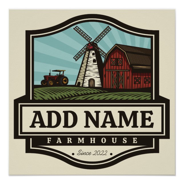 Personalized NAME Rustic Farmhouse Old Windmill  Poster (Front)