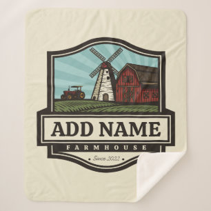 Personalized NAME Rustic Farmhouse Old Windmill Sherpa Blanket
