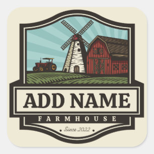 Personalized NAME Rustic Farmhouse Old Windmill  Square Sticker