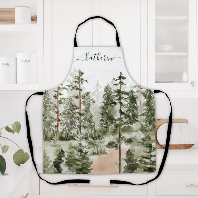 Personalized Name Rustic Green Pine Forest Pinery Apron (In situ)
