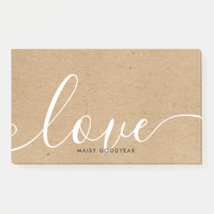 Personalized Name Rustic Kraft Script Love Post-it Notes