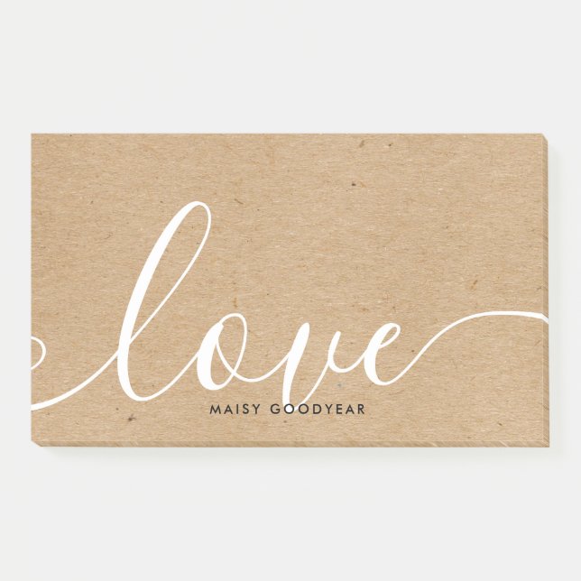 Personalized Name Rustic Kraft Script Love Post-it Notes (Front)