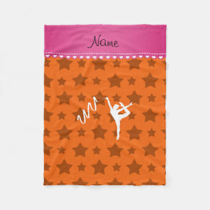 Personalized name rythmic gymnast orange stars fleece blanket