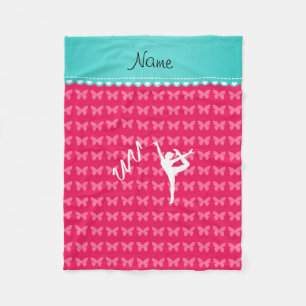 Personalized name rythmic gymnast pink butterflies fleece blanket
