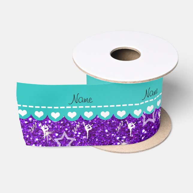 Personalized name rythmic gymnast purple glitter satin ribbon (Spool)