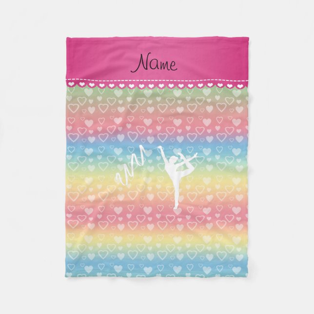 Personalized name rythmic gymnast rainbow hearts fleece blanket (Front)