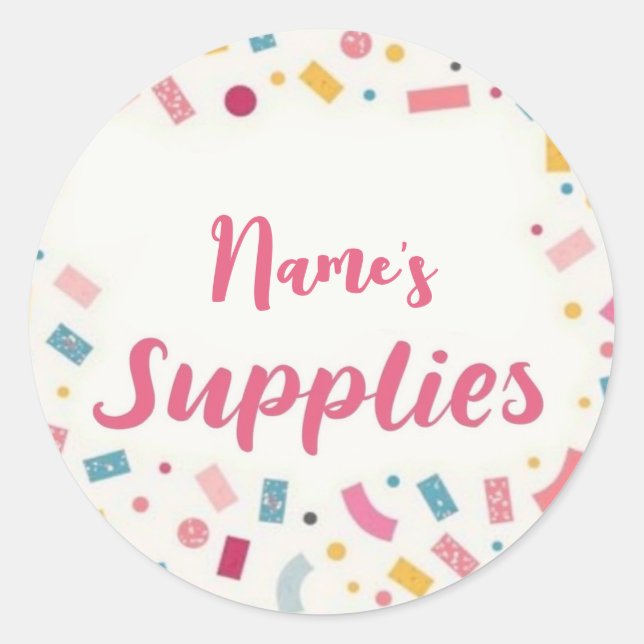 Personalized “[Name]’s Supplies”  Classic Round Sticker (Front)