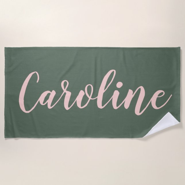 Personalized Name Sage Green Bachelorette Party Beach Towel (Front)