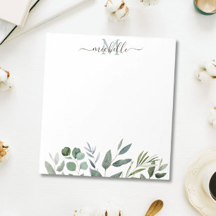 Personalized Name Sage Green Eucalyptus Leaves Notepad