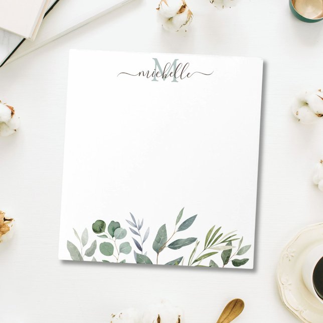 Personalized Name Sage Green Eucalyptus Leaves   Notepad (In situ)