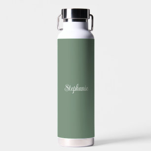 Personalized name Sage Green Script Wedding Water  Water Bottle