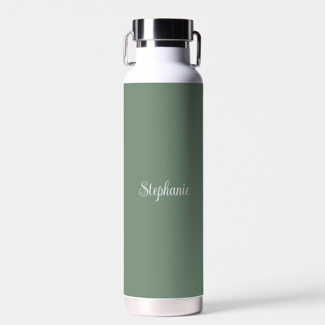 Personalized name Sage Green Script Wedding Water  Water Bottle (Front)