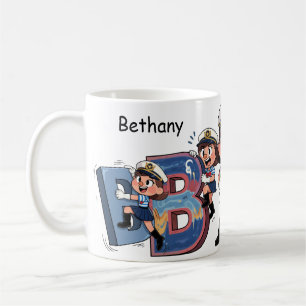 Personalized Name Sailor Cartoon Character * B * Coffee Mug