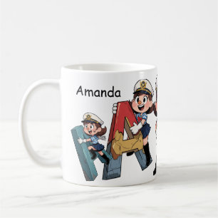 Personalized  Name Sailor Cartoon Character  Coffee Mug