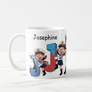 Personalized Name Sailor Cartoon Character * J * Coffee Mug