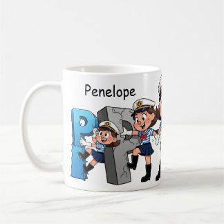 Personalized Name Sailor Cartoon Character * P * Coffee Mug