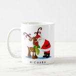 Personalized Name Santa and Reindeer Christmas Coffee Mug<br><div class="desc">Personalized Name Santa and Reindeer Christmas Coffee Mug</div>