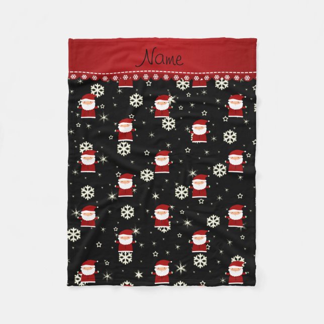 Personalized name santa black snowflakes stars fleece blanket (Front)