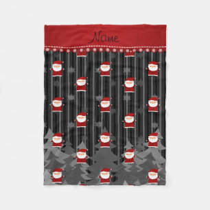 Personalized name santa black snowflakes trees fleece blanket