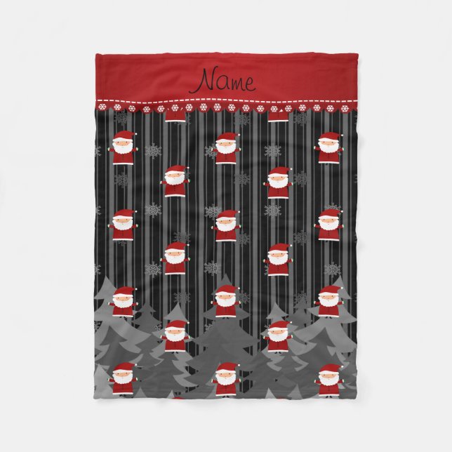 Personalized name santa black snowflakes trees fleece blanket (Front)