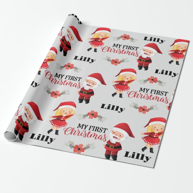 Personalized Name Santa Couples Xmas Christmas  Wrapping Paper (Unrolled)