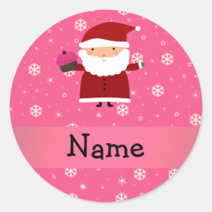 Personalized name santa cupcake pink snowflakes classic round sticker