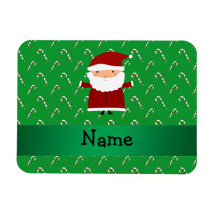 Personalized name santa green candy canes magnet