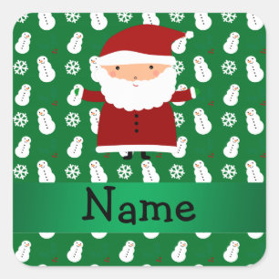 Personalized name santa green snowman square sticker