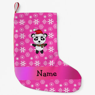 Personalized name santa panda bear pink snowflakes small christmas stocking