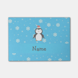 Personalized name santa penguin blue snowflakes post-it notes